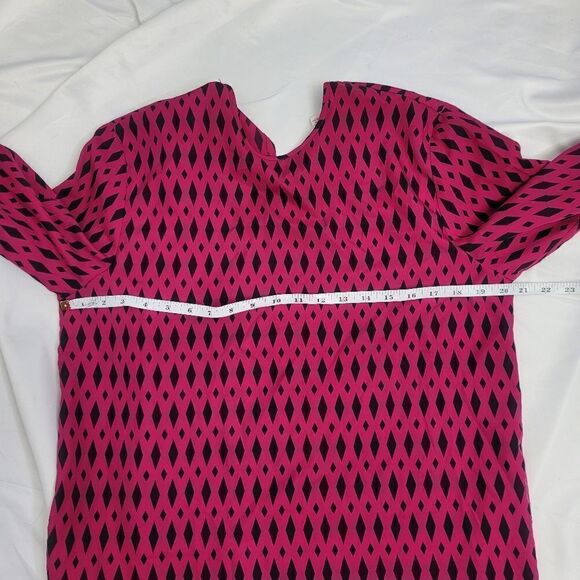 VINTAGE 90s blouse fuschia diamond printed‎ long sleeve M - Picture 6 of 7